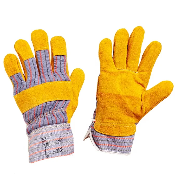 Full palm cow split working gloves for stripe cotton back