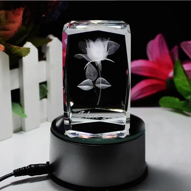 3d лазерная Роза цветок Гравировка К9 кристалл куб и блок подарок на день Святого Валентина