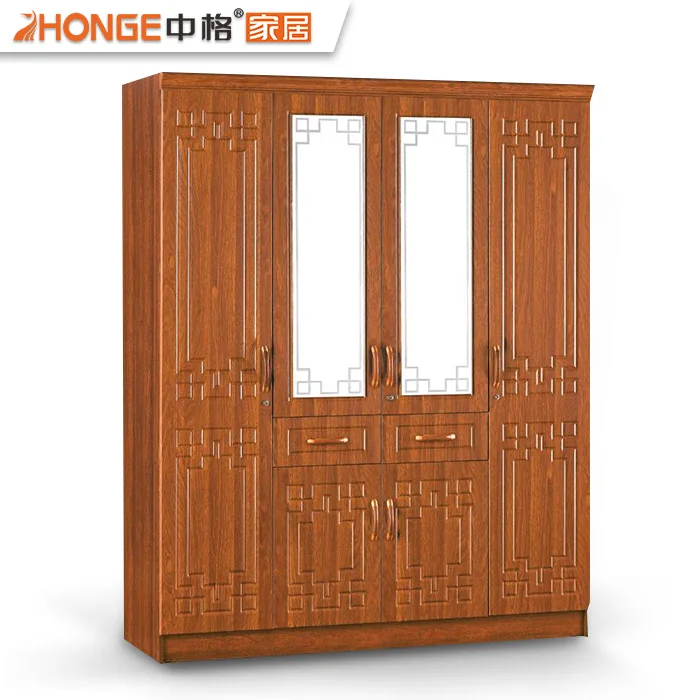 Bedroom modern design PVC cloth closet cabinet wooden 6 doors wardrobe