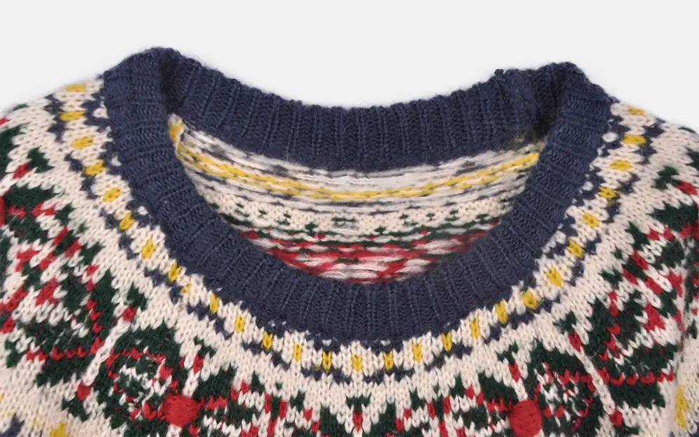 women fashion christmas fashion style loose sweater with multicolor jacquard knit