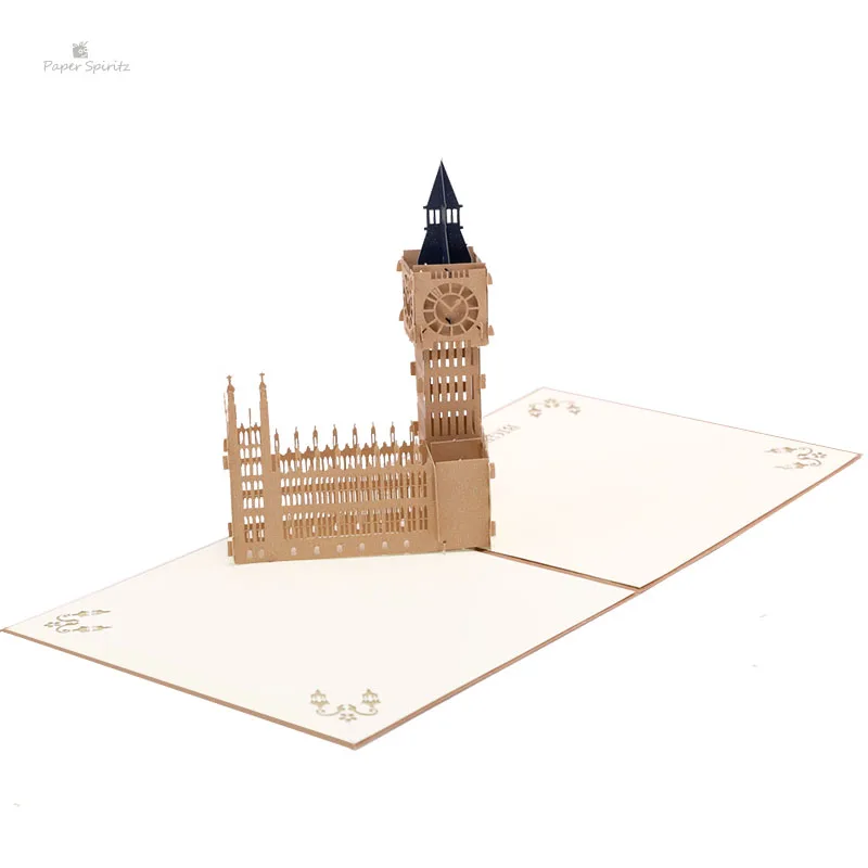 3d greeting card handmade paper cutting craft origami building theme big ben pop up cards