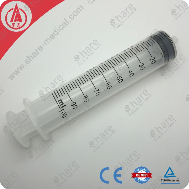 Hot selling luer lock head 100 ml plastic syringe