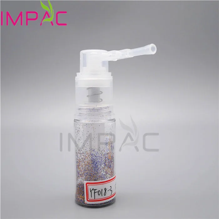 Transparent plastic hair powder bottle with powder sprayer for shimmer