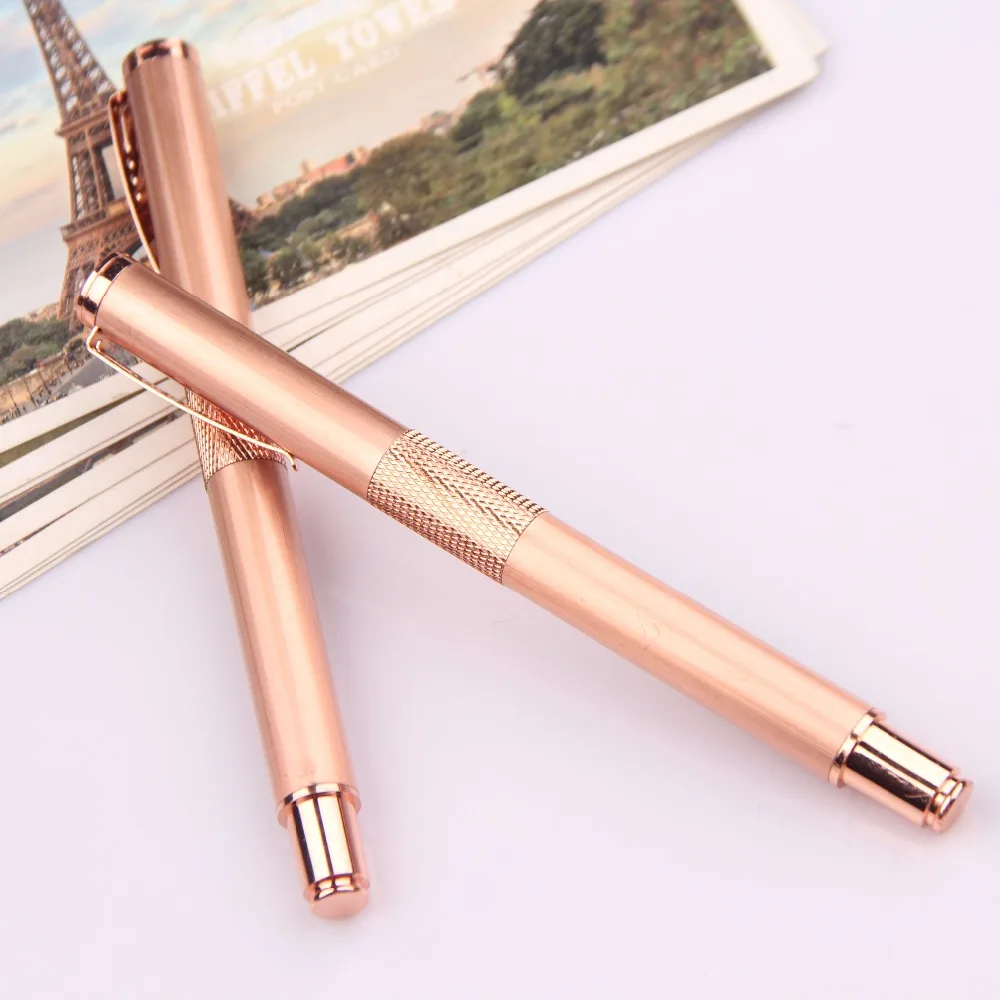 Customized logo metal pen promotional gold rose metal roller pen for wedding gift