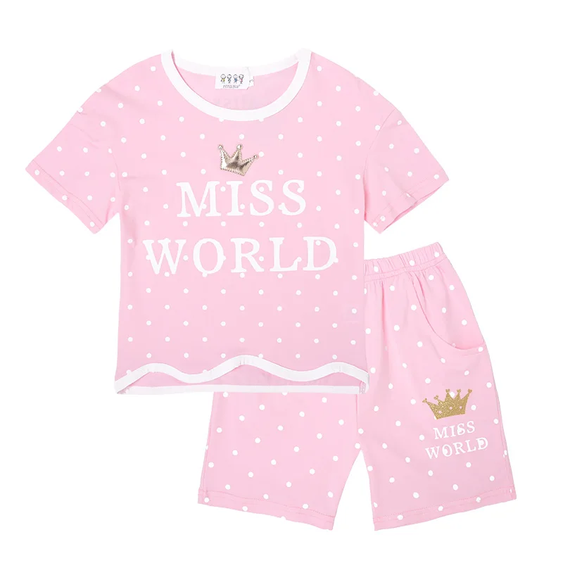 kids pajamas Pink and Grey Tiara Summer T Shirt Cute Girls Cotton Pajamas