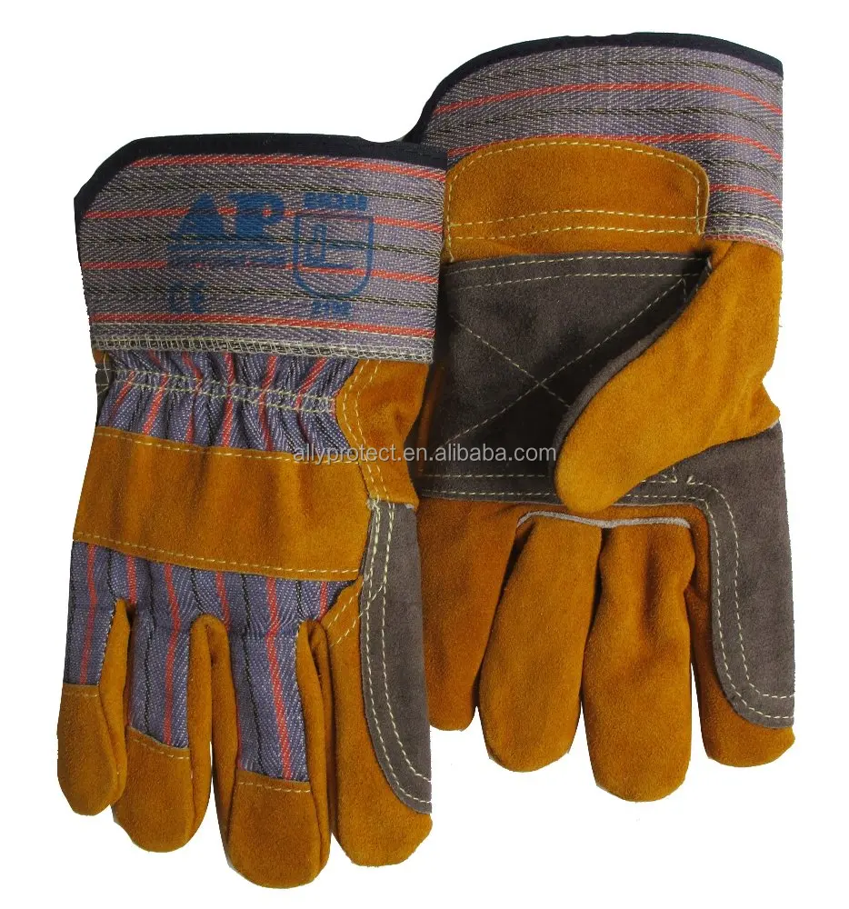 Кожаные рабочие перчатки AP-1524 CE EN388 для тяжелых условий эксплуатации с двумя кожаными защитными перчатками