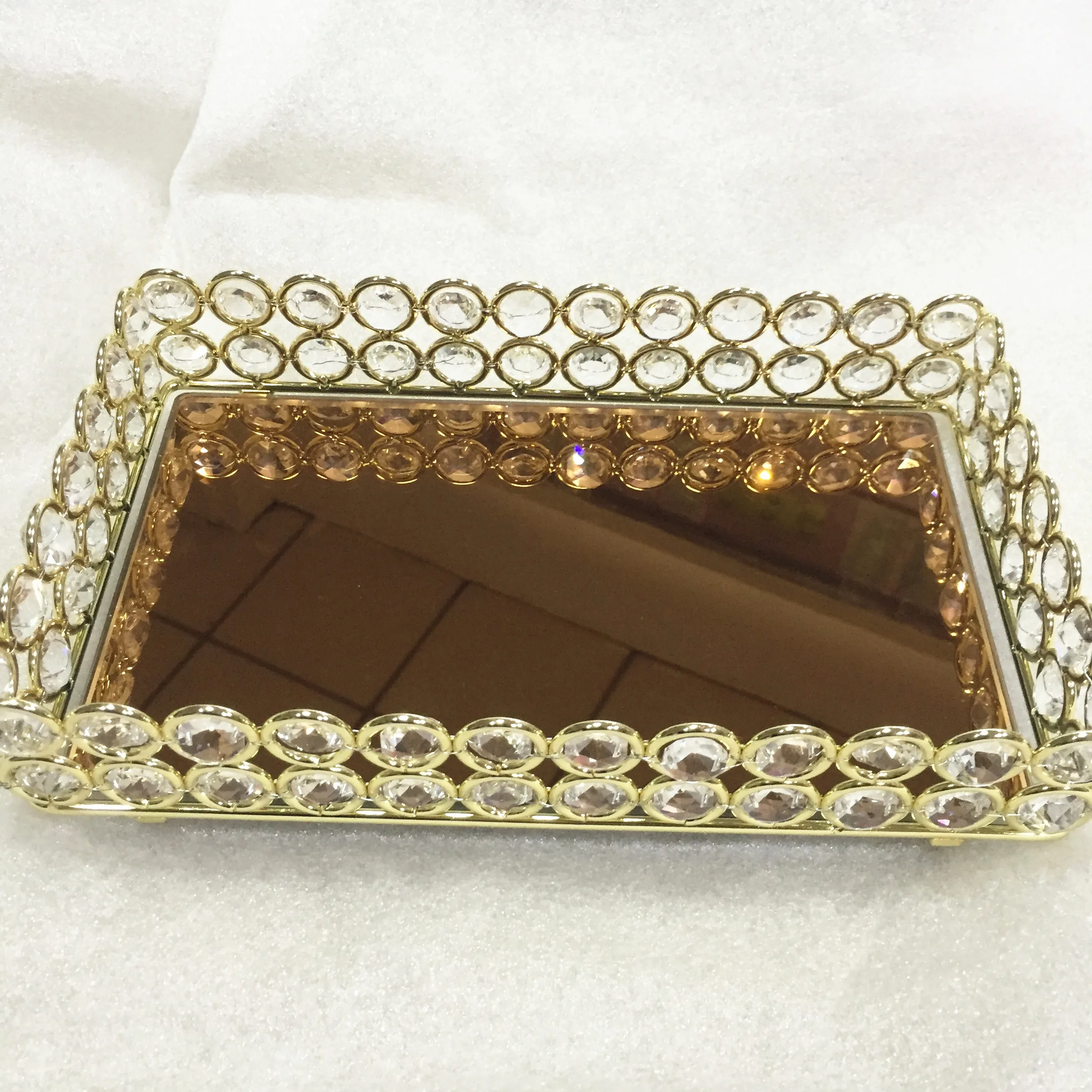 Beads Cosmetic Round Tray Jewelry Organizer Vanity Tray Mirrored Decorative Tray for Home Perfume Skin Care