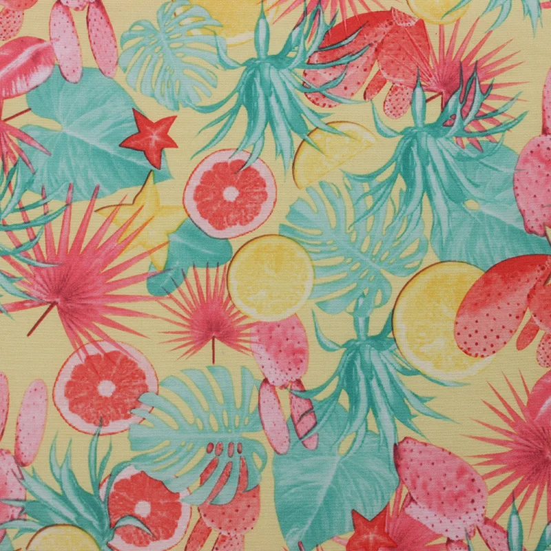 
Peach skin microfiber fabric with bright color fruits flowers and cactus pattern print for beach shirt tropical shirt 
