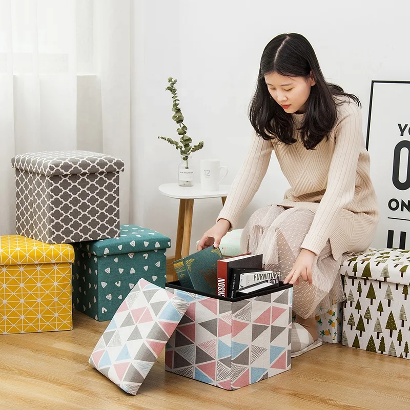 
Dongyi Cheap Linen Print Folding Living Room Foam Cube Ottoman 