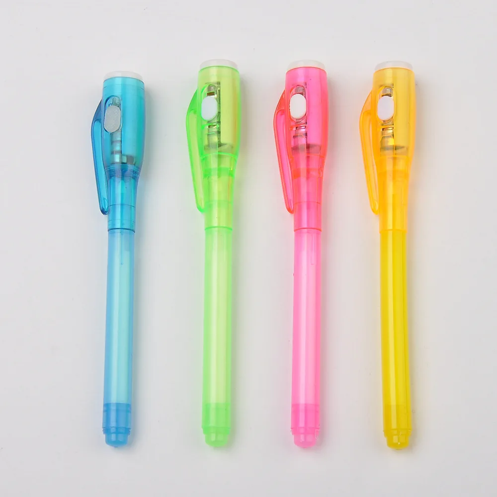 Custom logo promotional plastic magic invisible ink pen with uv light