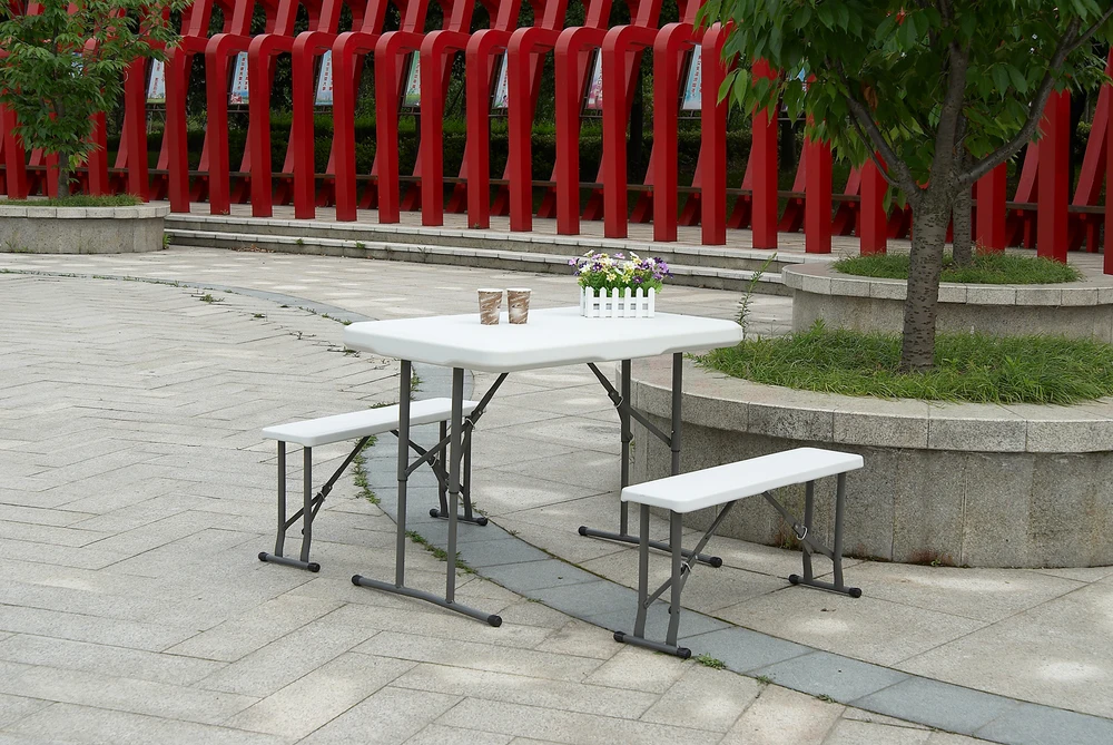Folding Table and Chair Picnic and Beer Plastic Outdoor Table Steel Tube with Powder Coated Modern 95x23x42cm 113x68cm