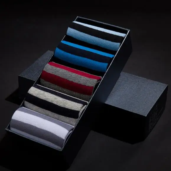 Breathable plain solid business custom logo socks gift box packaging set men crew socks