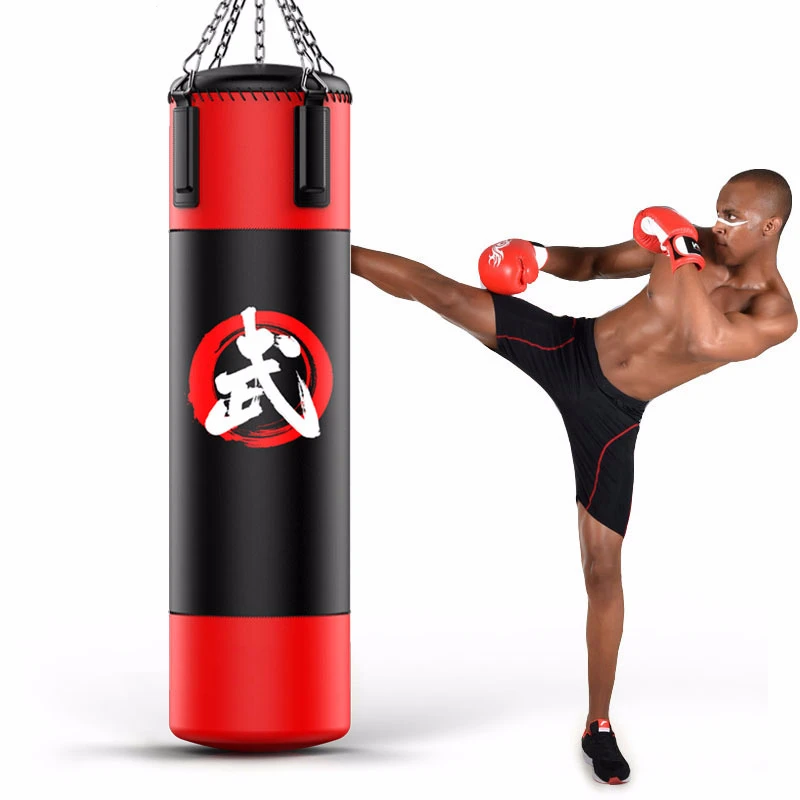 
Professional Boxing Training MMA Equipment Punching Bag Heavy Bag with Chain Ceiling Hook 100cm 