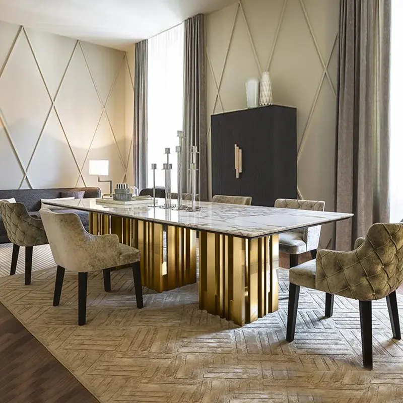 Luxury Italian furniture stainless steel wooden gold dining table