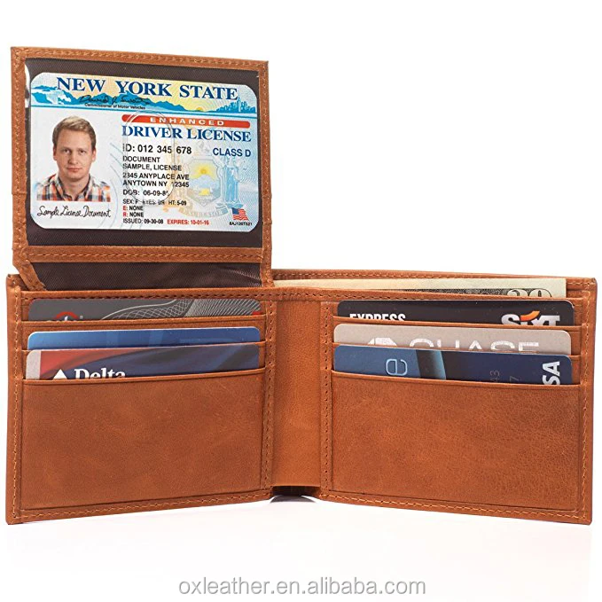 RFID Blocking Bifold Slim Genuine Leather Thin Minimalist Front Pocket Passcase Bifold Leather Wallet with RFID/NFC Blocking