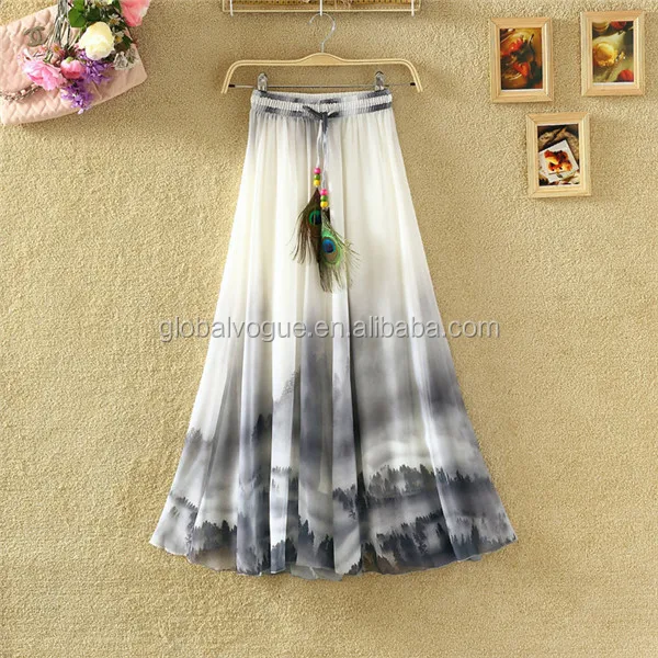 Korean summer chiffon lace dress,large bust dress ink printing fairy skirt
