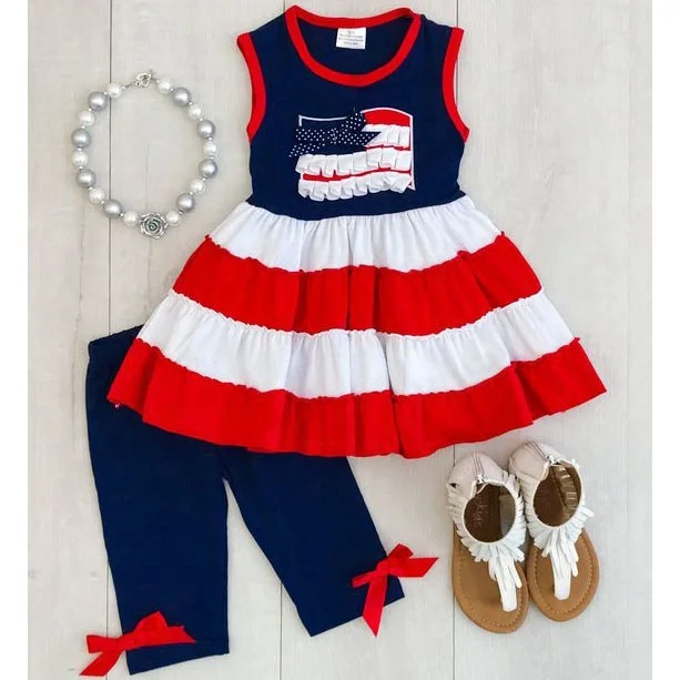 Baby clothing ruffle Strawberry Sorbet capri sets cotton toddler outfits wholesale little girls summer boutique short set