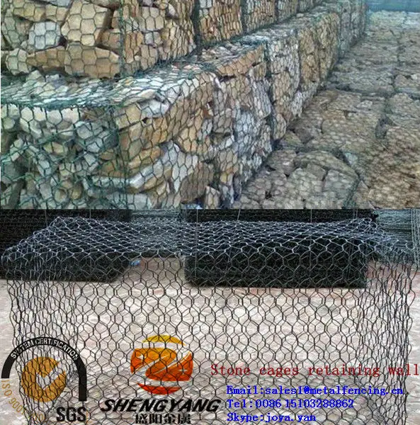 Control flood strong PVC coated reno rock cages hexagonal wire woven gabion mesh barrier wall stone cages for retaining wall