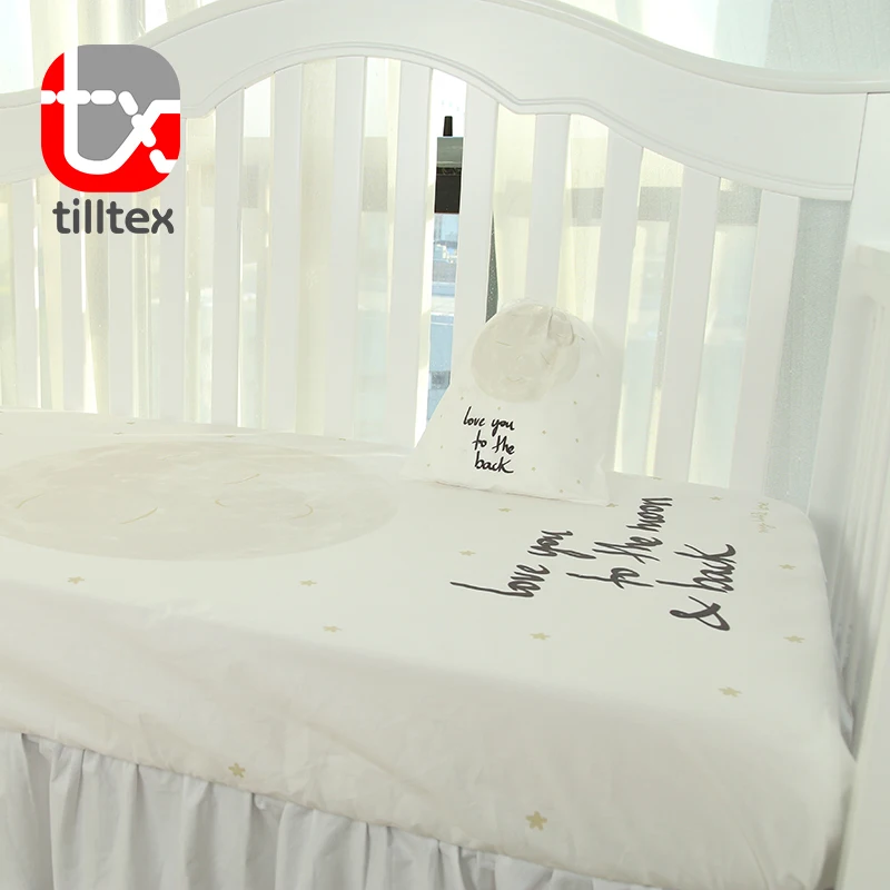100% Cotton moon printed bursing cot fitted sheets with bag cot baby organic crib sheet
