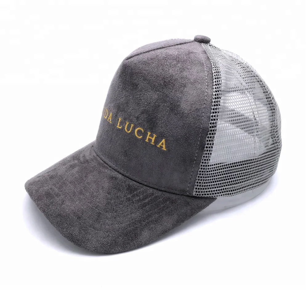 custom-made embroidery 5 panel suede trucker cap