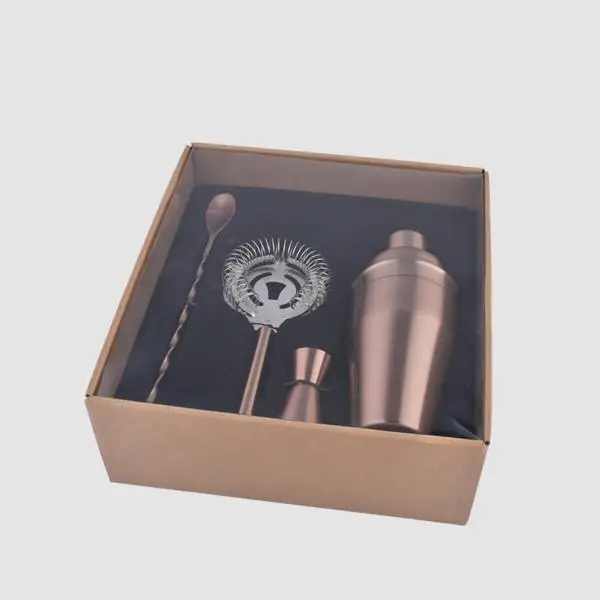 CL1Z-AJWB11 Comlom 4pcs Copper Coated Stainless Steel Cocktail Shaker Set with 550ml Shaker