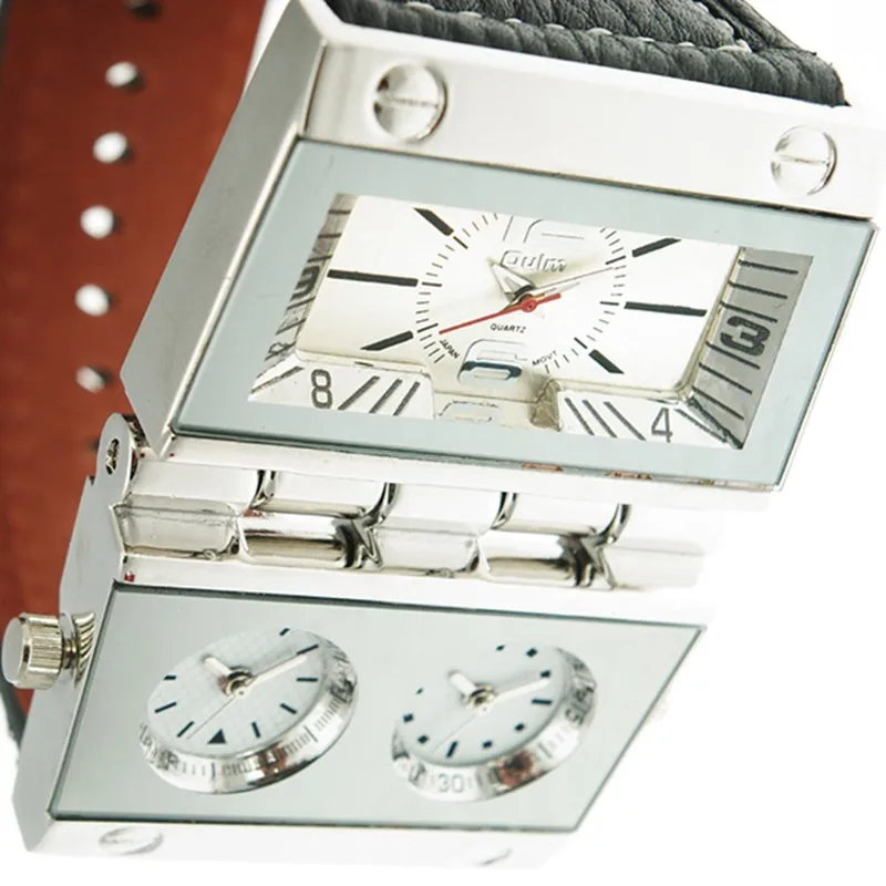 Unique Designer Watch 3 Time Zone Luxury Japanese Movement Genuine Leather Strap Large Dial 9525 Oulm Men Sports Watches