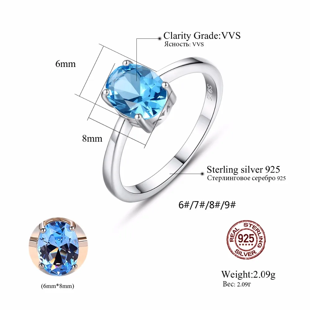 CZCITY Oval Color Sky Blue Menmade Topaz Stud Earrings Women Genuine 925 Sterling Silver Fine Jewelry Ring