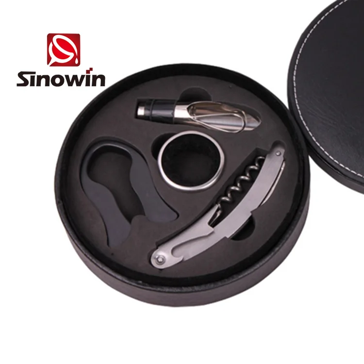 Лидер продаж на Amazon премиум круглая кожаная коробка набор для открывания вина подарок день рождения