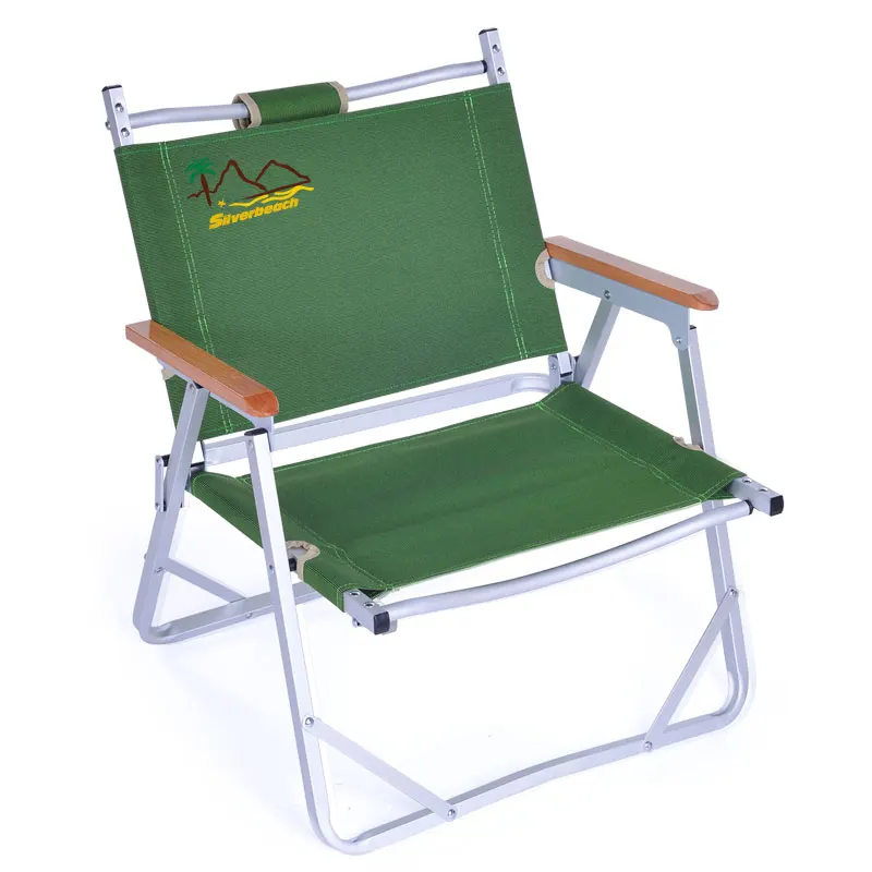 Beach Wood folding camping chair with wood armrest