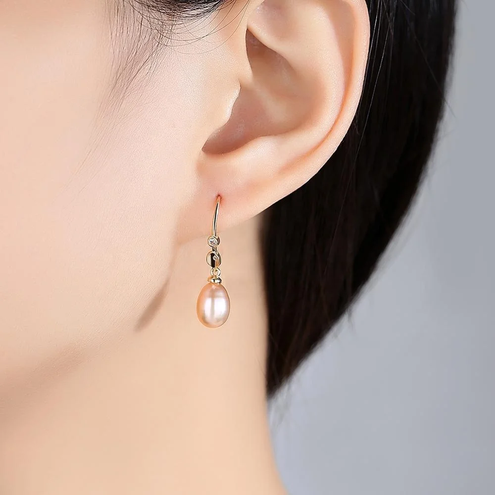 CZCITY Simple Style Pure 925 Sterling Silver Pearl Drop Minimalist Silver Hook Earrings for Women
