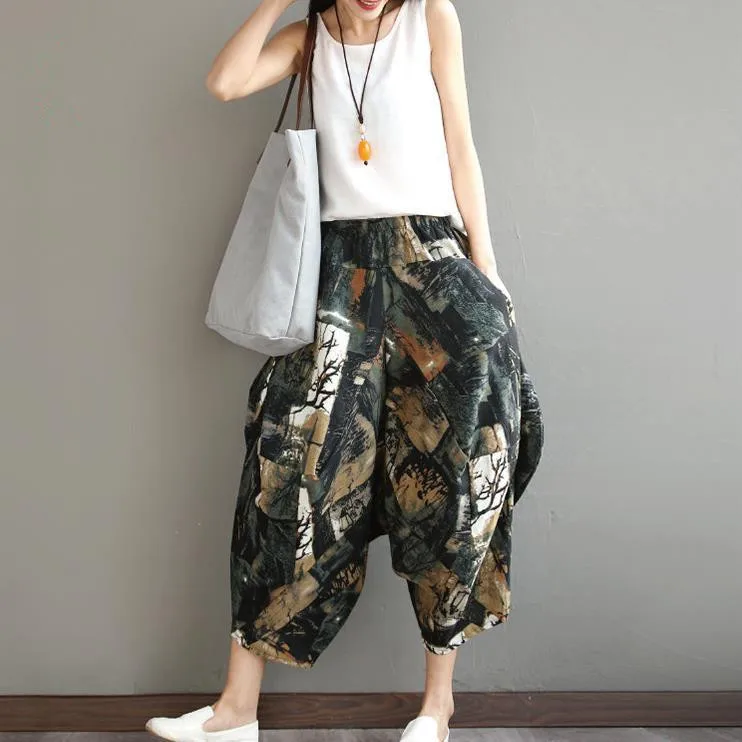 OEM ethnic Korean style loose printed pants, traditional vintage women trousers of Guangzhou factory