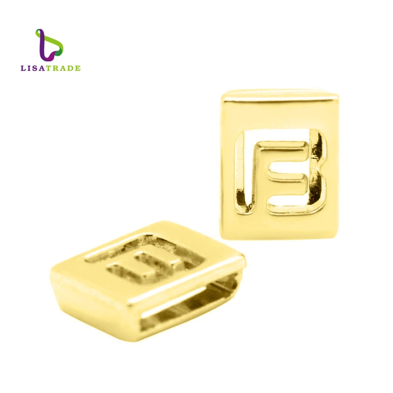 8mm Gold Color Hollow Sliding Charm Alphabet Letters A Z Slide Letter for DIY Bracelet Making Accessories