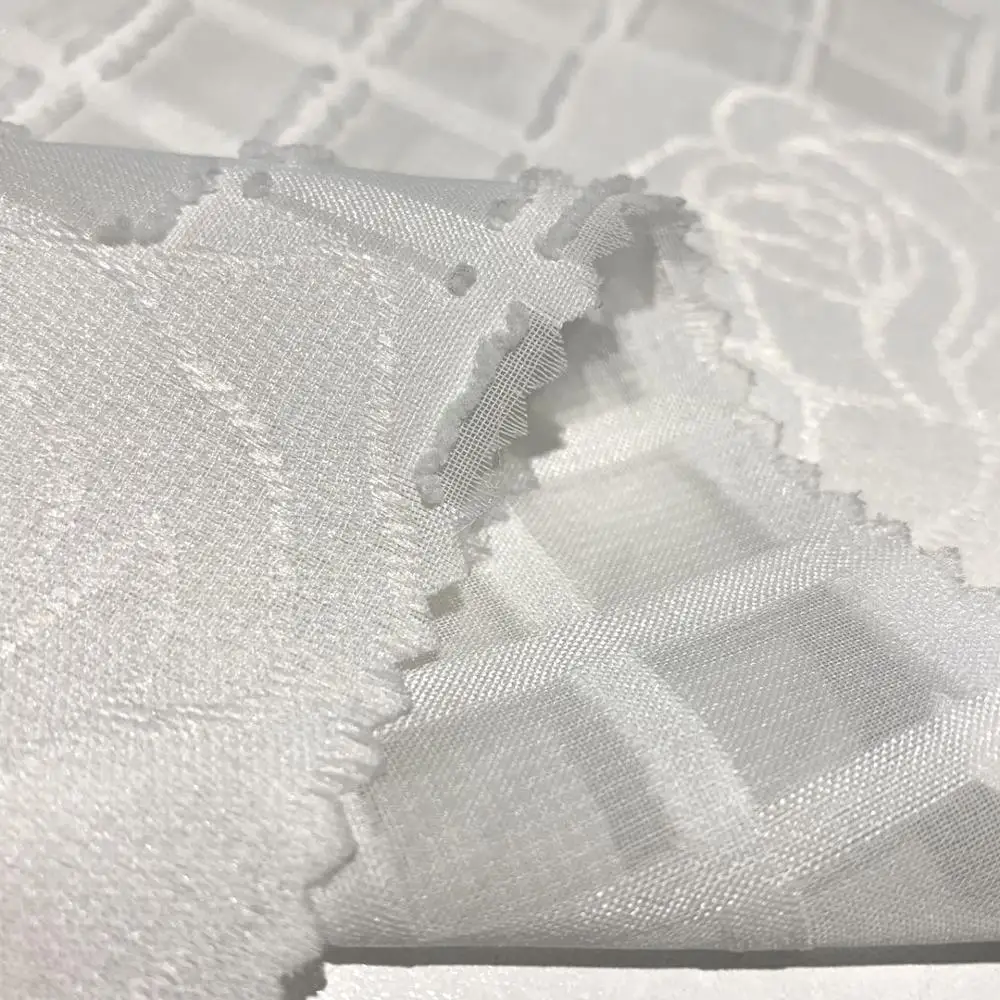New fashion check woven white jacquard japanese chiffon fabric 100% polyester for clothing