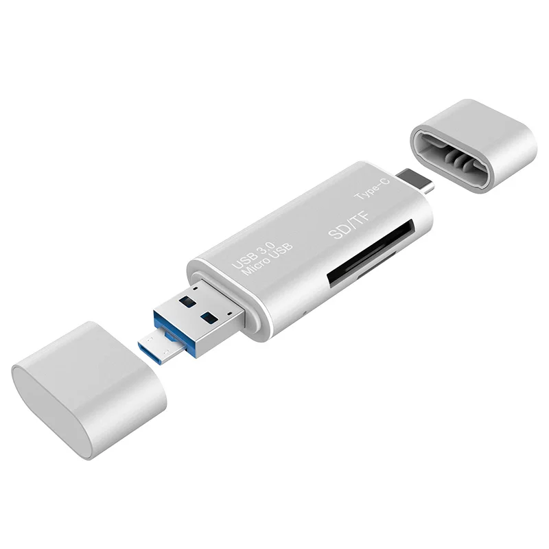  Мини-размер алюминиевого сплава 3 в 1 Type-C Micro USB OTG 0 Смарт кард-ридер Поддержка SD/TF карты для