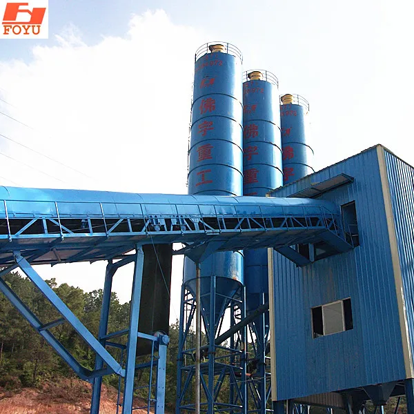 Low cost, stable quality, fully automatic operating system HZS150 large concrete mixing plant station manufacturer