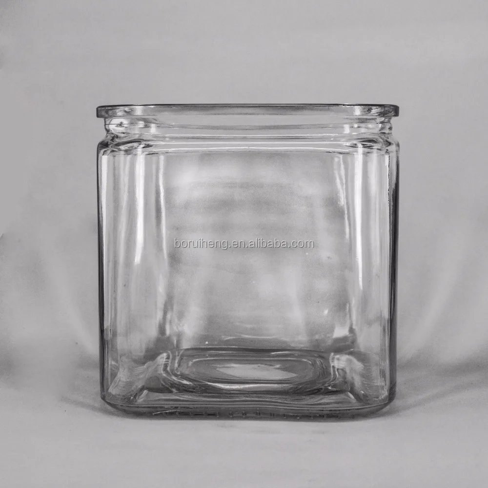 big Square glass jar with metal handle