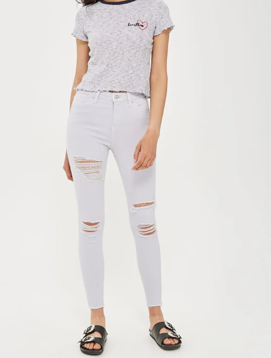 Produce White High Waist Design Women Skinny Denim Super Ripped Jeans