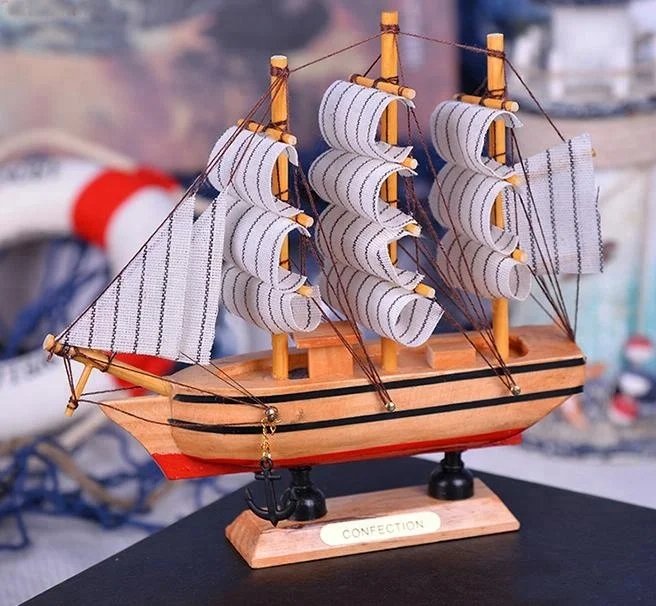 
16cm small sailing crafts wood decorative model 