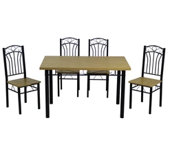 Melamine mahogany popular style metal Dining table set with 4 chairs for dining room DS-006