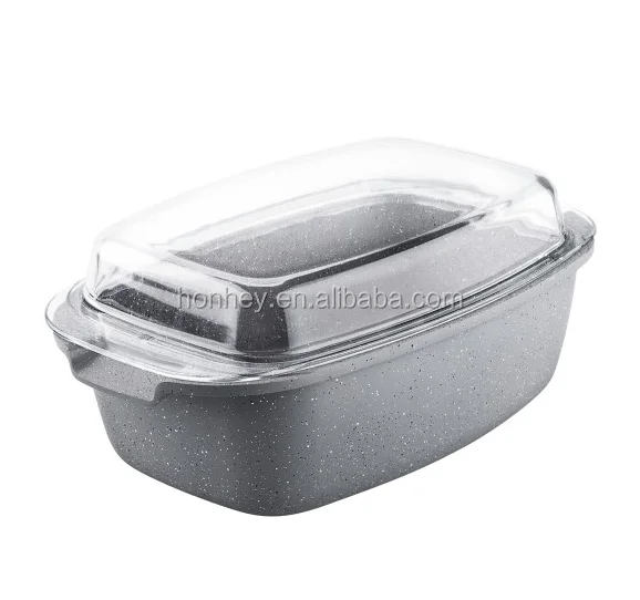 Die-casting non stick baking fish grill pan with glass lid