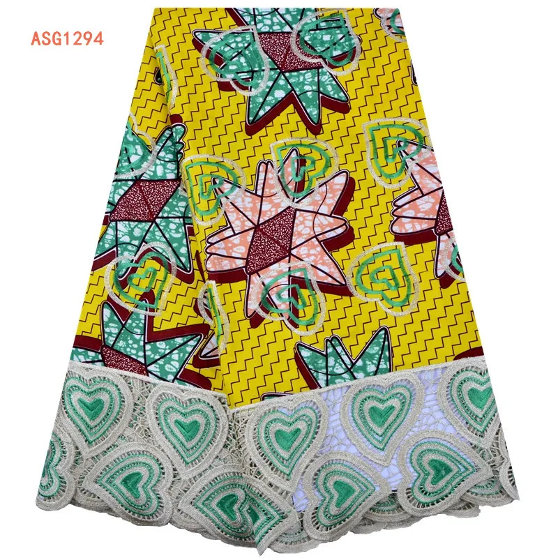 
African Wax Lace Fabric Hot Sale Latest Arrival Ankara Wax With Guipure Cord Lace Fabric For Nigerian Wedding Party Dress 