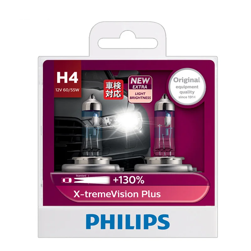 Philips X-treme Vision Plus H1 H4 H7 12V Bright Xenon White Light Car Halogen Headlight Car Lamp ECE Approve 130% Brighter, Pair