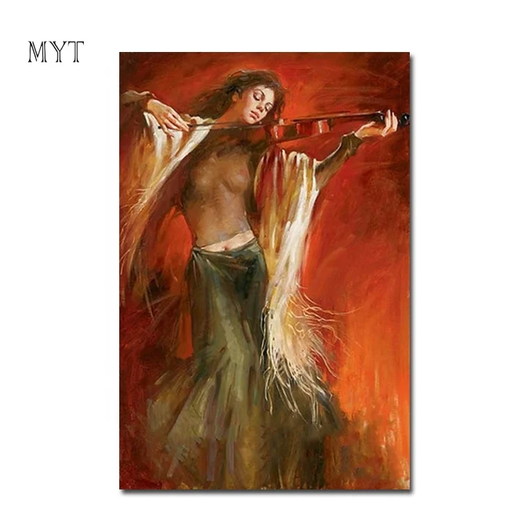 MYT девушки играть скрипку Ручная роспись Современная картина маслом для спальни без рамки