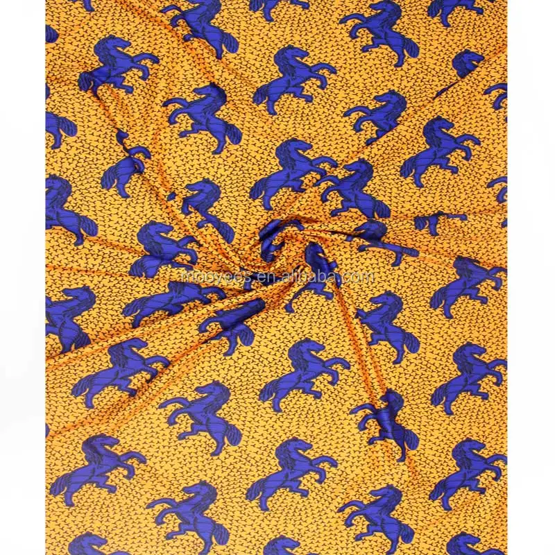 horse design lady fashion african wax printed chiffon fabric silk 6yards
