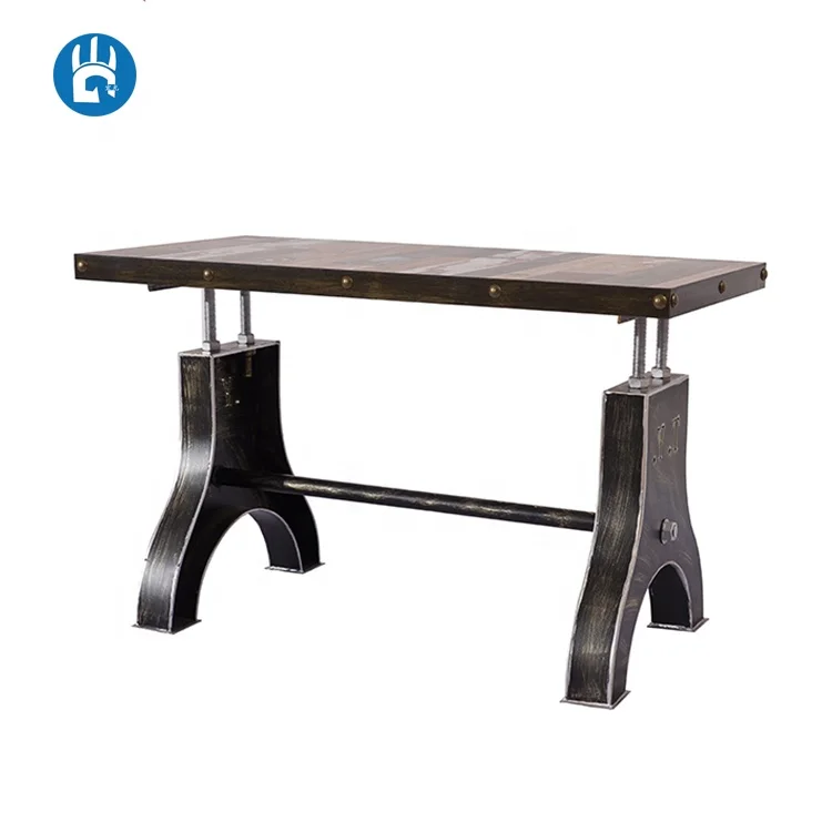 China wooden top vintage antique industrial coffee crank dining table