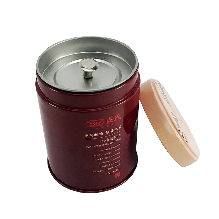 DIA 65*85 MM food grade decorative cylinder tea tin with pressed double lid