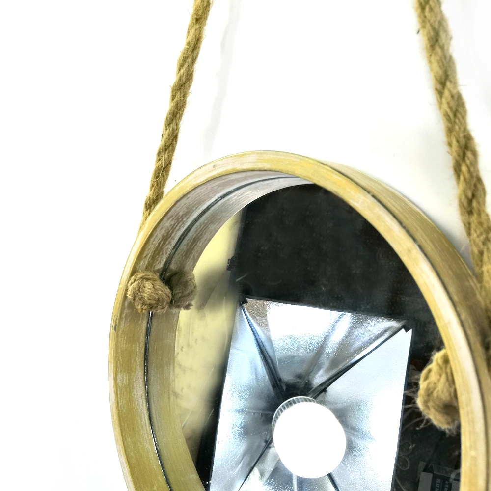 Rainhou minimalist home decor 16 inch round strap vinyl mirrors for wall decorative wall wood frame wall mirror