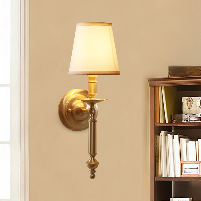 Zhongshan Lighting Cheap Antique Brass Fabric indoor Wall Lamp For Home Decoration