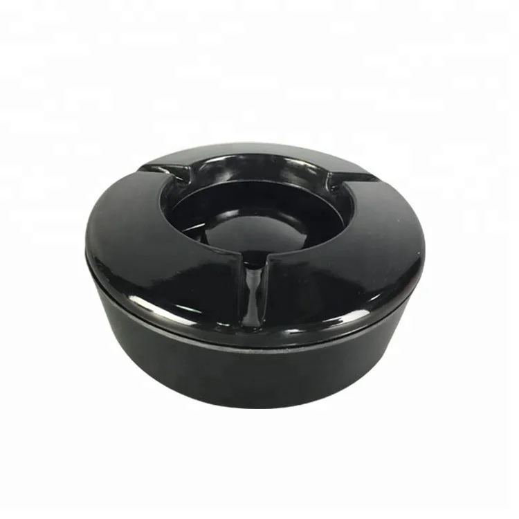 Plastic houseware factories new design hot sale 3 holes cigar melamine black plastic ashtray