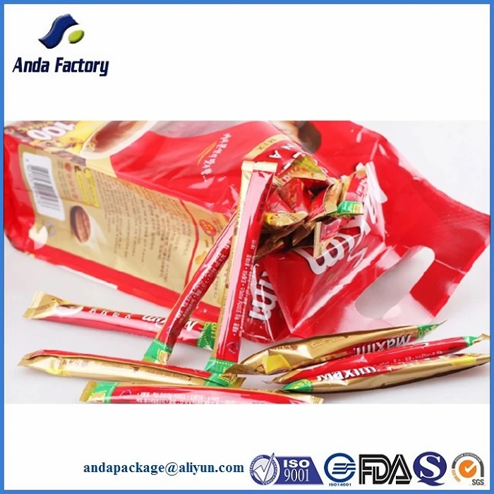 Laminated plastic instant coffee stick bag/coffee sachet packaging bag